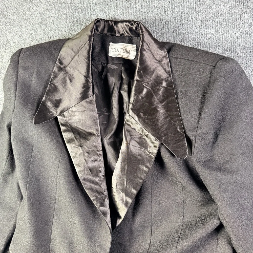 Suitsme Blazer Jacket Women 34x27 Black Single Breasted Satin Notch Lapel Formal